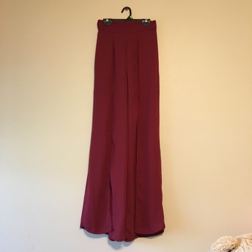 Maroon Chiffon Palazzo Pants